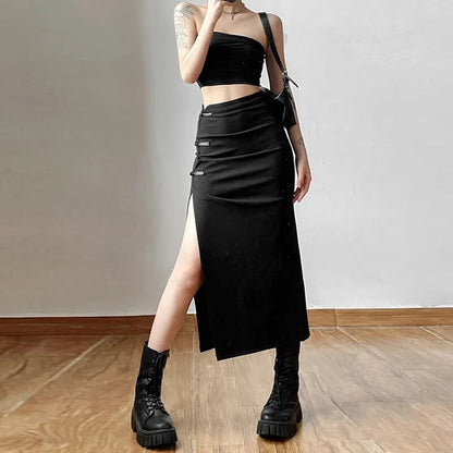 Gothic Oriental Style High Slit Midi Skirt