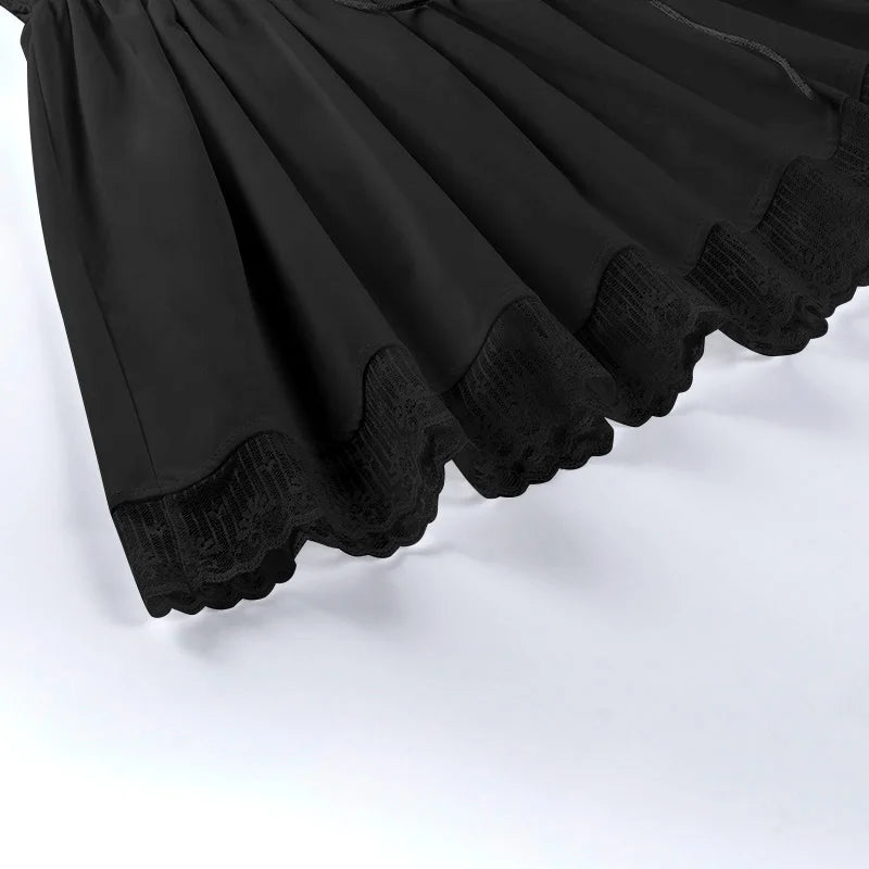 Gothic Vintage Corset Waist Lace Trim Mini Dress (available in 2 colors)