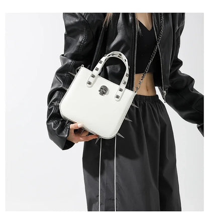 Gothic Alt Goth Cross Skull Spikes Chain Strap Crossbody Bag (available in 3 colors)