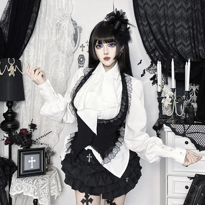 Gothic Alt Goth Halter Lace Trim Corset Waist Coat Top