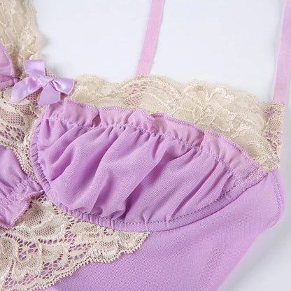 Gothic Romantic Y2K Lace Stitching Lilac Camisole Tank Top