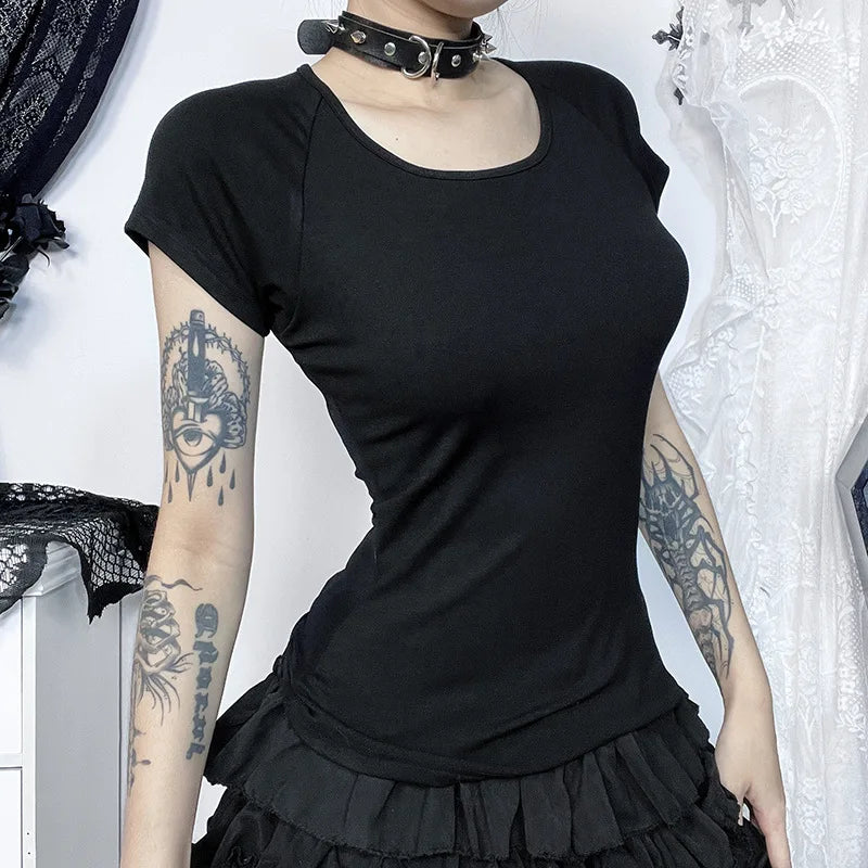 Gothic Y2K 90s Goth Dark Angel Sheer Back Shirt Top