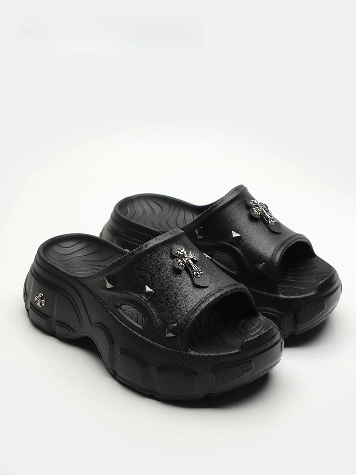 Gothic Alt Goth Cross Outdoor Platform Slippers Sandals (available in 3 colors)