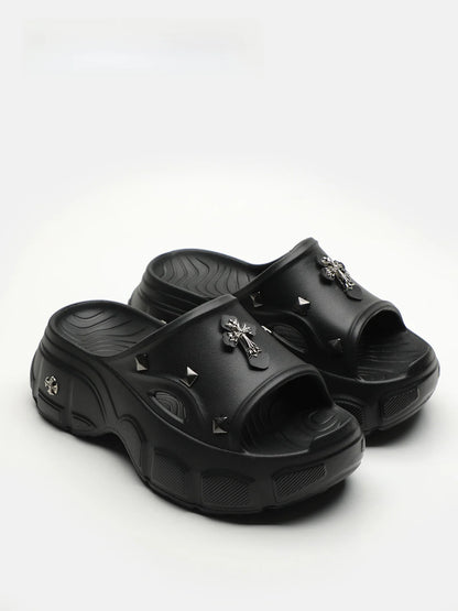 Gothic Alt Goth Cross Outdoor Platform Slippers Sandals (available in 3 colors)