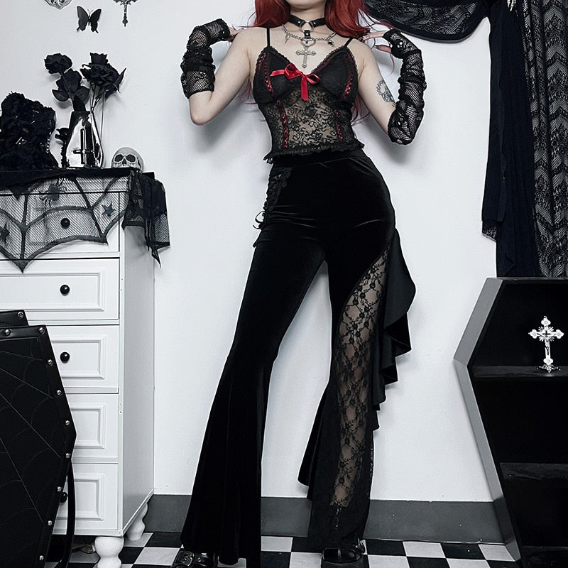Gothic Lace Patchwork Ruffled Pants