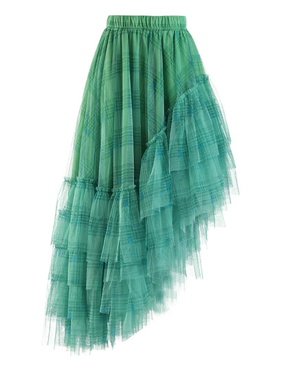 Gothic Grunge Y2K Alt Goth Plaid Mesh Irregular Skirt (available in 4 colors)
