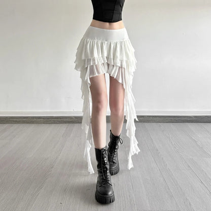 Gothic Romantic Goth Layered Ruffles Tassels Mini Skirt (available in 2 colors)