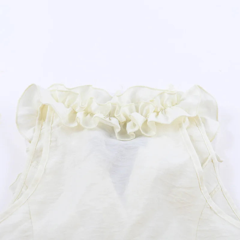Gothic Victorian Ruffle Collar Bow Tie Sleeveless Vest Top