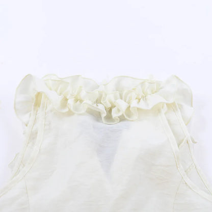 Gothic Victorian Ruffle Collar Bow Tie Sleeveless Vest Top