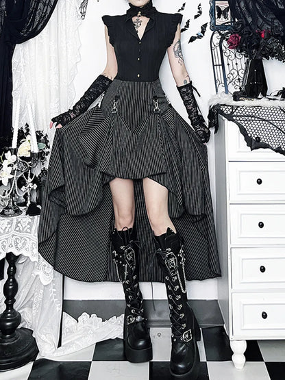Gothic Alt Goth Pinstriped Ruched Skirt