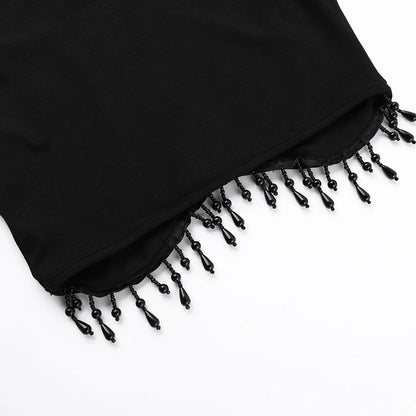 Gothic Fairycore Moon Beads Tassels Turtleneck Sleeveless Top