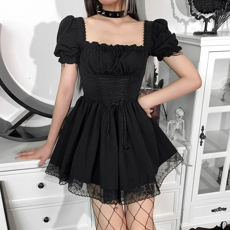 Gothic Vintage Corset Waist Lace Trim Mini Dress (available in 2 color –  ROCK 'N DOLL