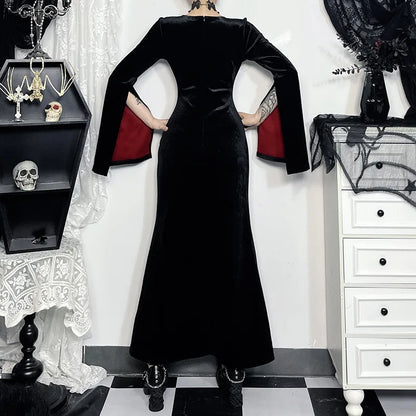 Gothic Alt Vampire Goth Open Bell Sleeves High Slit Long Dress