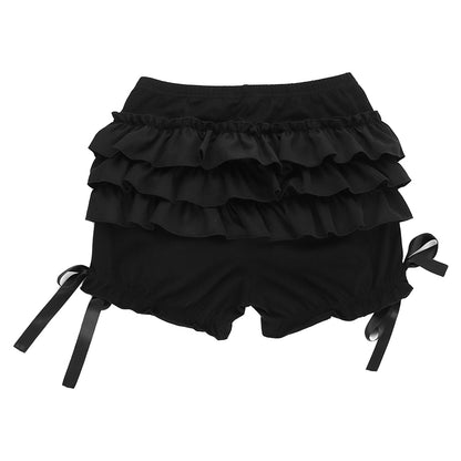 Gothic Alt High Waist Layered Ruffles Bloomer Shorts