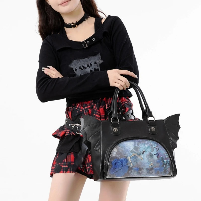 Gothic Alt Goth Bat Wings Crossbody Bag Handbag
