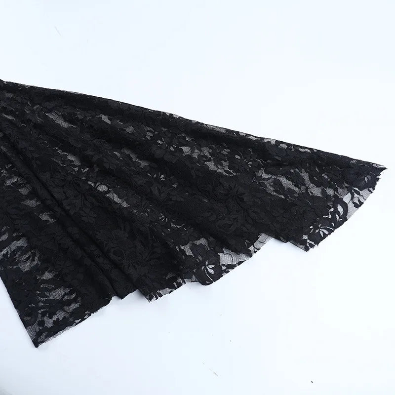 Gothic Alt Goth Off Shoulder Lace Trim Batwing Sleeves Mini Dress