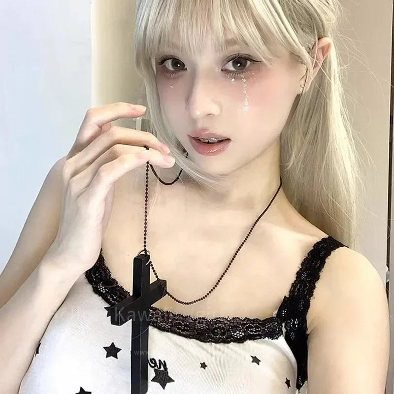 Gothic Alt Goth Large Wood Cross Pendant Necklace (available in 3 colors)