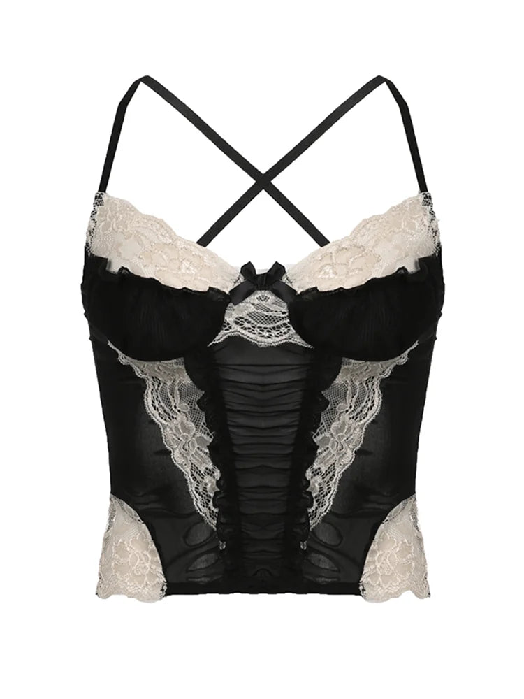 Gothic Romantic Y2K Lace Stitching Camisole Tank Top ROCK N DOLL gothic-romantic-y2k-lace-stitching-camisole-tank-top-rock-n-doll