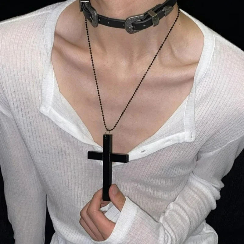 Gothic Alt Goth Large Wood Cross Pendant Necklace (available in 3 colors)