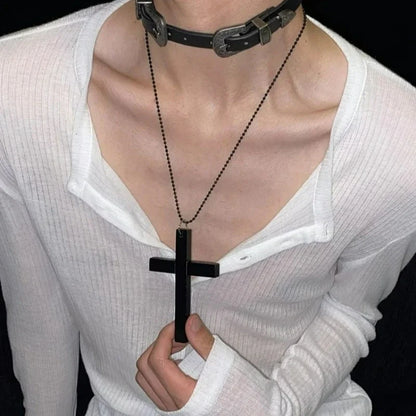 Gothic Alt Goth Large Wood Cross Pendant Necklace (available in 3 colors)