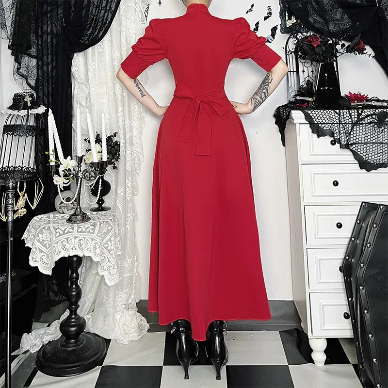 Gothic Vintage Red Pearl Cosplay Dress