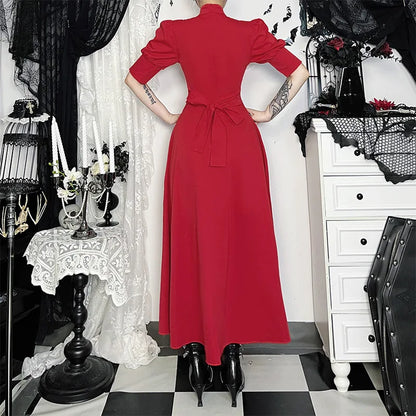 Gothic Vintage Red Pearl Cosplay Dress