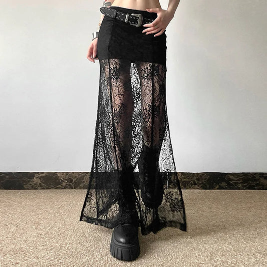 Gothic Romantic Goth Lace See Through Skirt