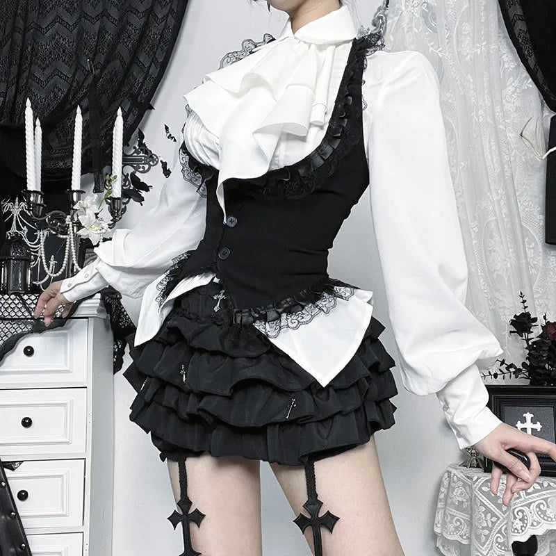 Gothic Alt Goth Halter Lace Trim Corset Waist Coat Top