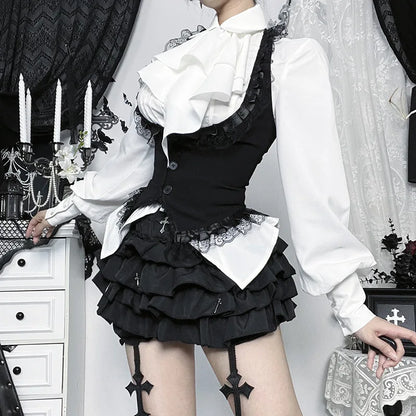 Gothic Alt Goth Halter Lace Trim Corset Waist Coat Top
