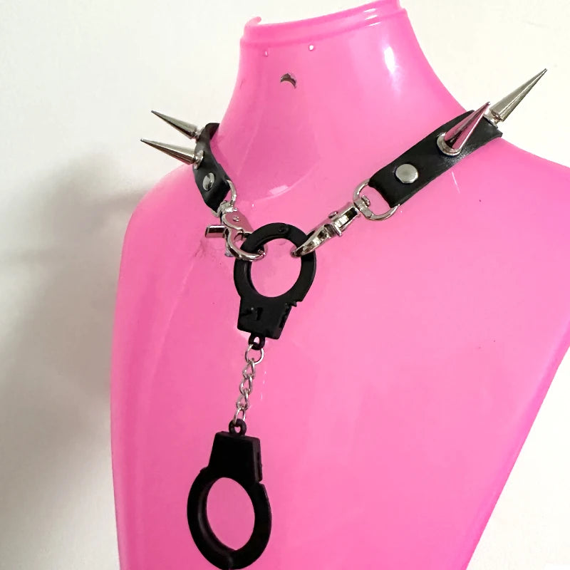 Gothic Y2K Handcuffs Spikes Choker Necklace Alt Goth (available in 2 colors)