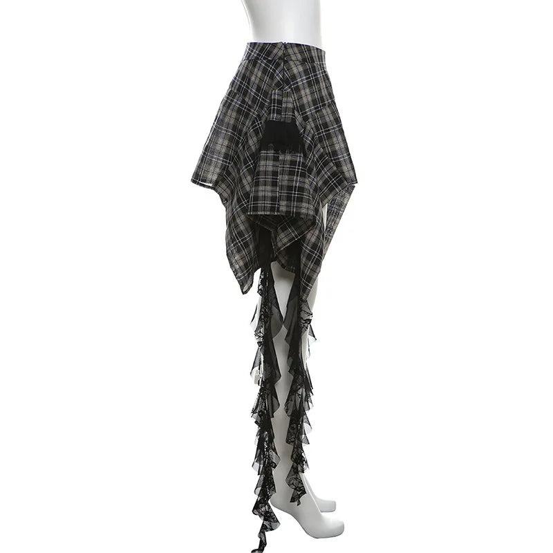 Alt Gothic Y2K Plaid Irregular Design Mini Skirt