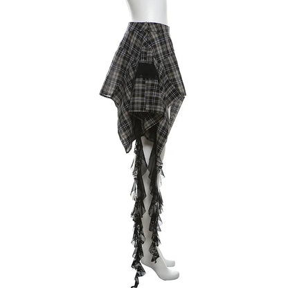 Alt Gothic Y2K Plaid Irregular Design Mini Skirt