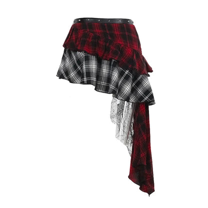 Alt Gothic Grunge Irregular Hem Layered Plaid Mini Skirt