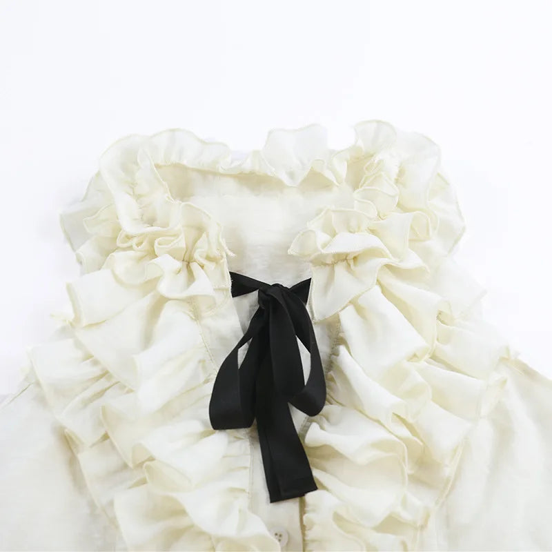 Gothic Victorian Ruffle Collar Bow Tie Sleeveless Vest Top