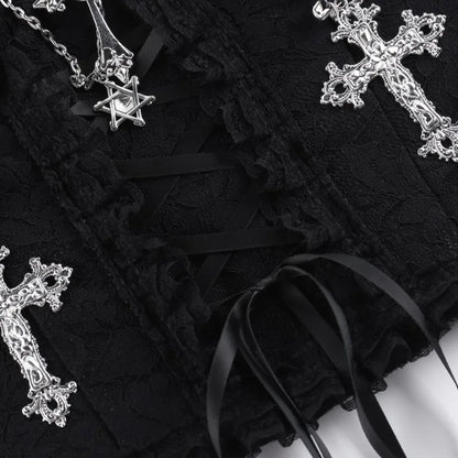 Gothic Cross Chain Lace Corset Style Top