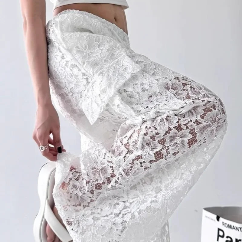 Gothic Y2K Summer Lace Wide Leg Pants (available in 2 colors)