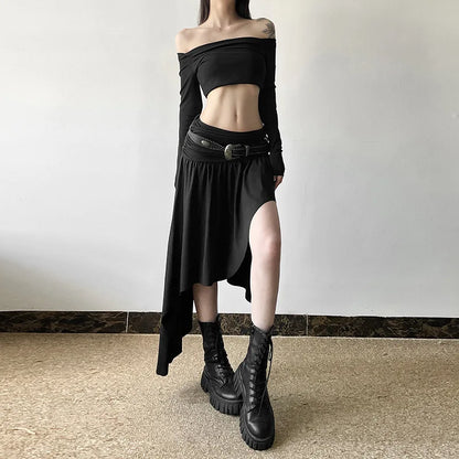 Gothic Alt Goth Y2K Irregular Hem Skirt