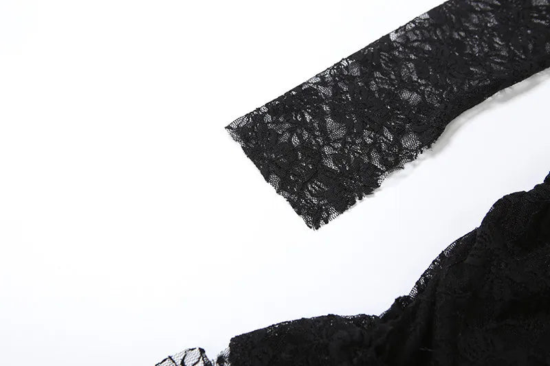 Gothic Vampire Goth Off Shoulder Lace Long Sleeves Irregular Hem Layered Dress