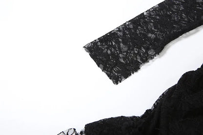 Gothic Vampire Goth Off Shoulder Lace Long Sleeves Irregular Hem Layered Dress