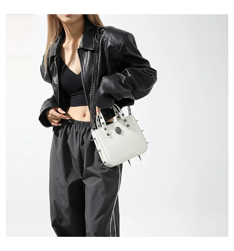 Gothic Alt Goth Cross Skull Spikes Chain Strap Crossbody Bag (available in 3 colors)