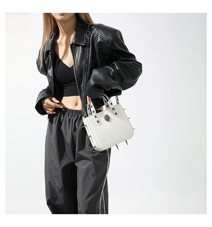 Gothic Alt Goth Cross Skull Spikes Chain Strap Crossbody Bag (available in 3 colors)