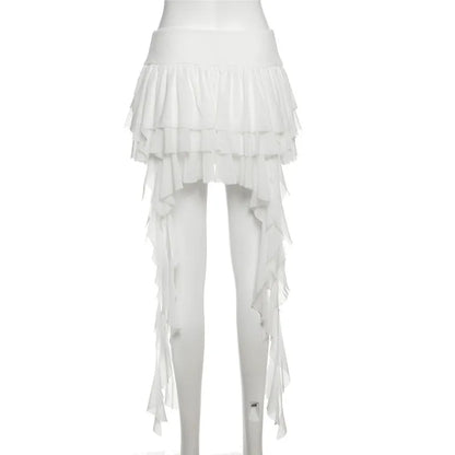 Gothic Romantic Goth Layered Ruffles Tassels Mini Skirt (available in 2 colors)