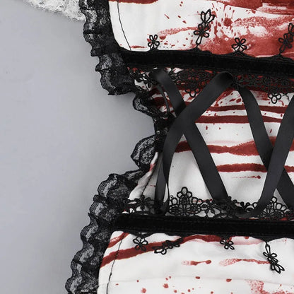 Gothic Alt Goth Halloween Blood Red Print Lace Patchwork Tank Top