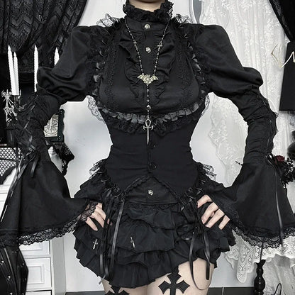 Gothic Alt Goth Halter Lace Trim Corset Waist Coat Top