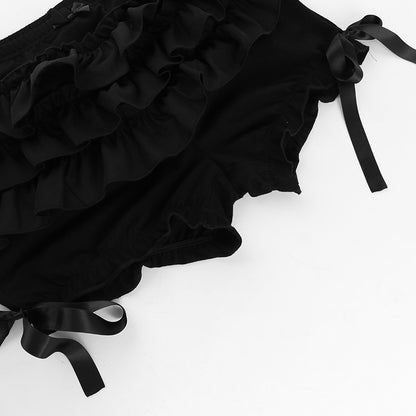 Gothic Alt High Waist Layered Ruffles Bloomer Shorts