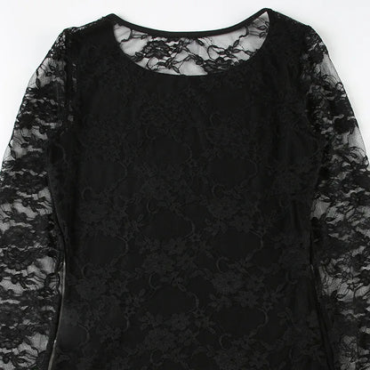 Gothic Alt Goth Lace Sleeves Sheer Back Shirt Top