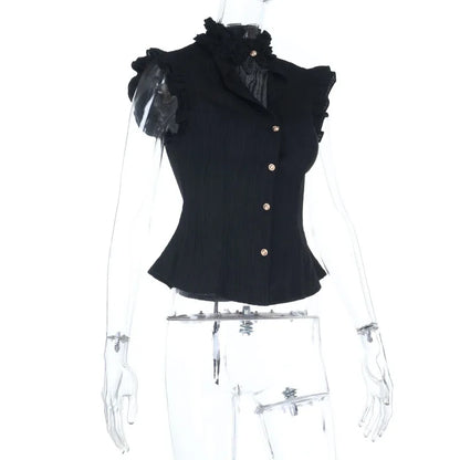 Gothic Classic Slim Wasit Shirt Blouse Top