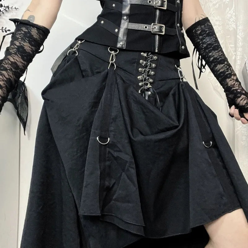 Gothic Lace Up Draped Skirt