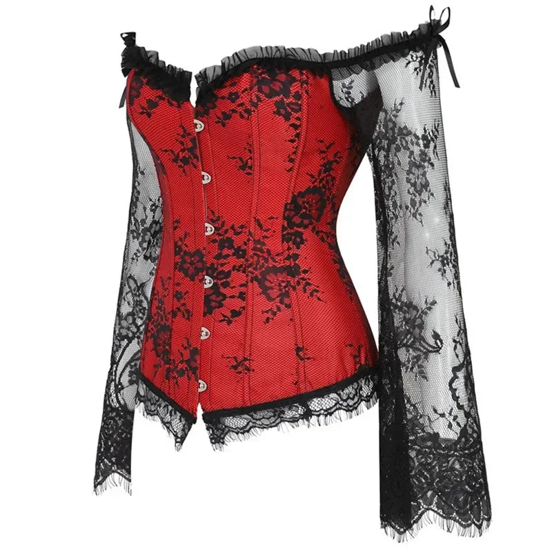 Gothic Romantic Off Shoulder Lace Sleeve Corset (available in 2 colors)