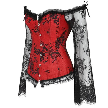 Gothic Romantic Off Shoulder Lace Sleeve Corset (available in 2 colors)